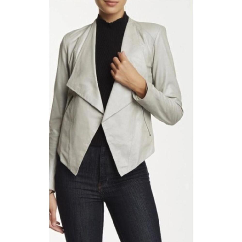 My Tribe Light Gray 100% Leather Draped Moto Jacket - Size - XS